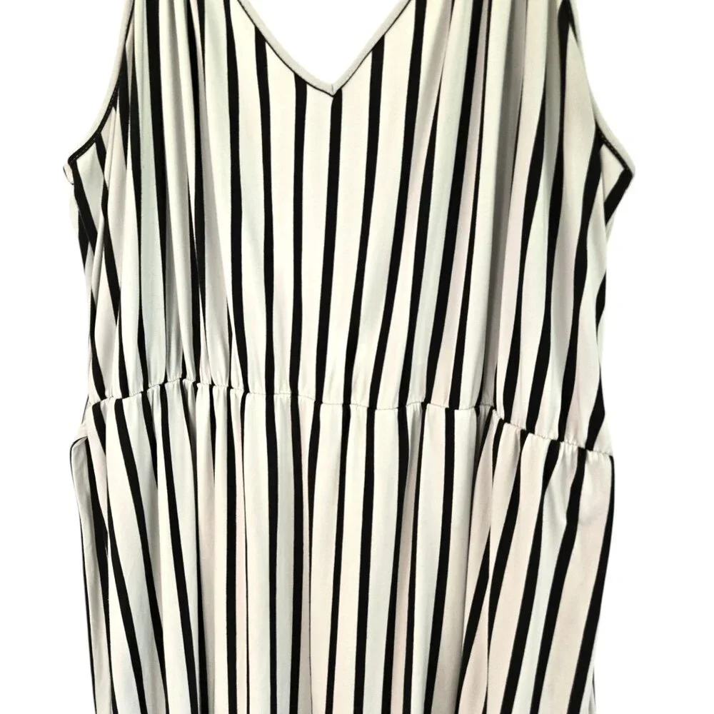 Vibe Sportswear 2X Womens Bue & White Striped Knit Maxi Dress Tie Belt - Picture 7 of 10